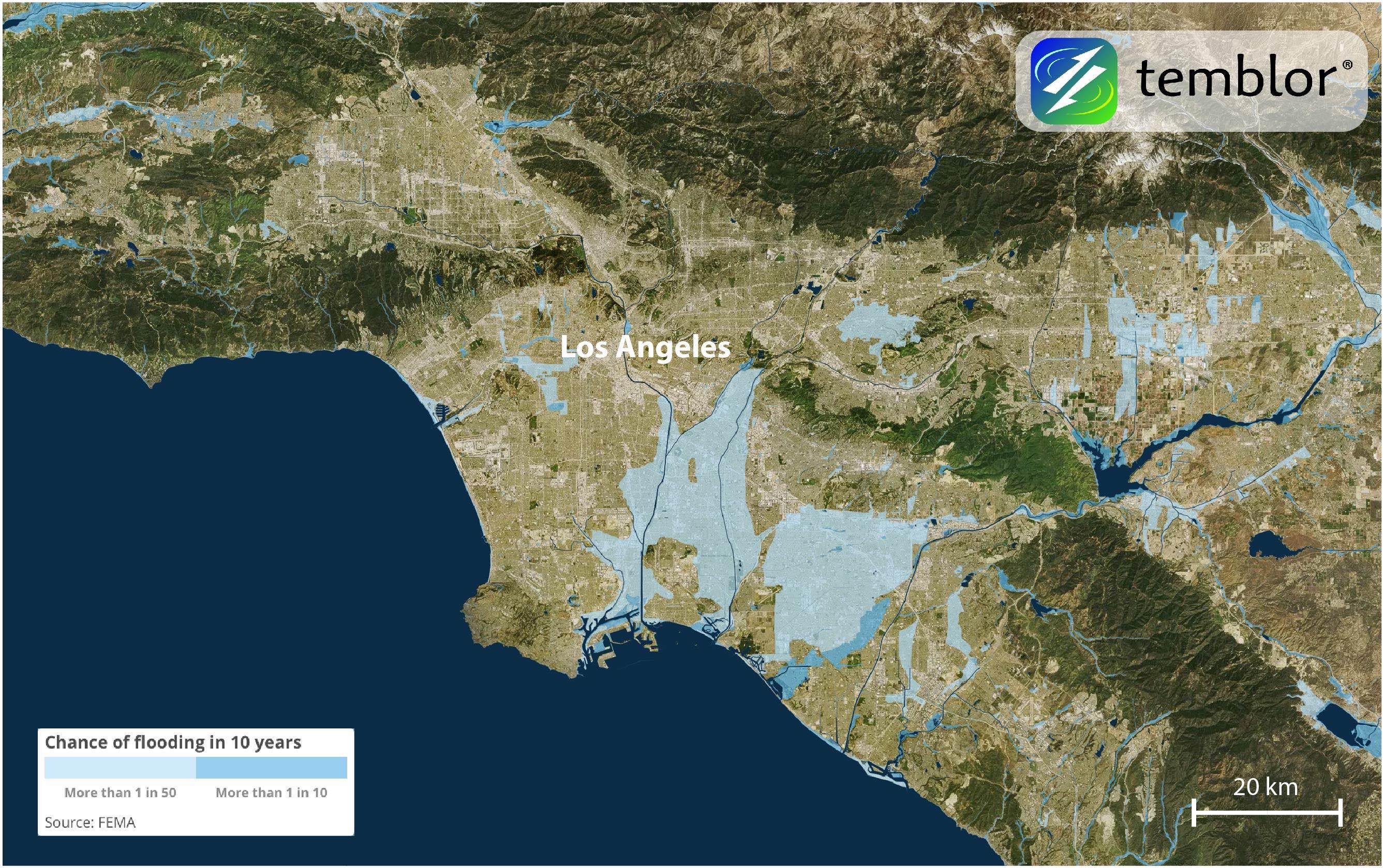 Los Angeles flood carte carte de Los Angeles, le déluge (Californie