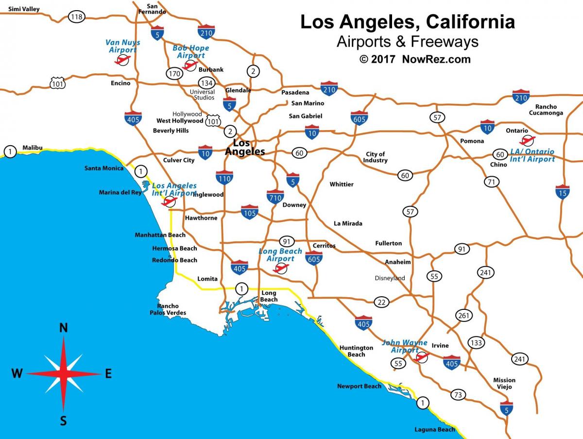 carte de la californie aéroports à proximité de Los Angeles