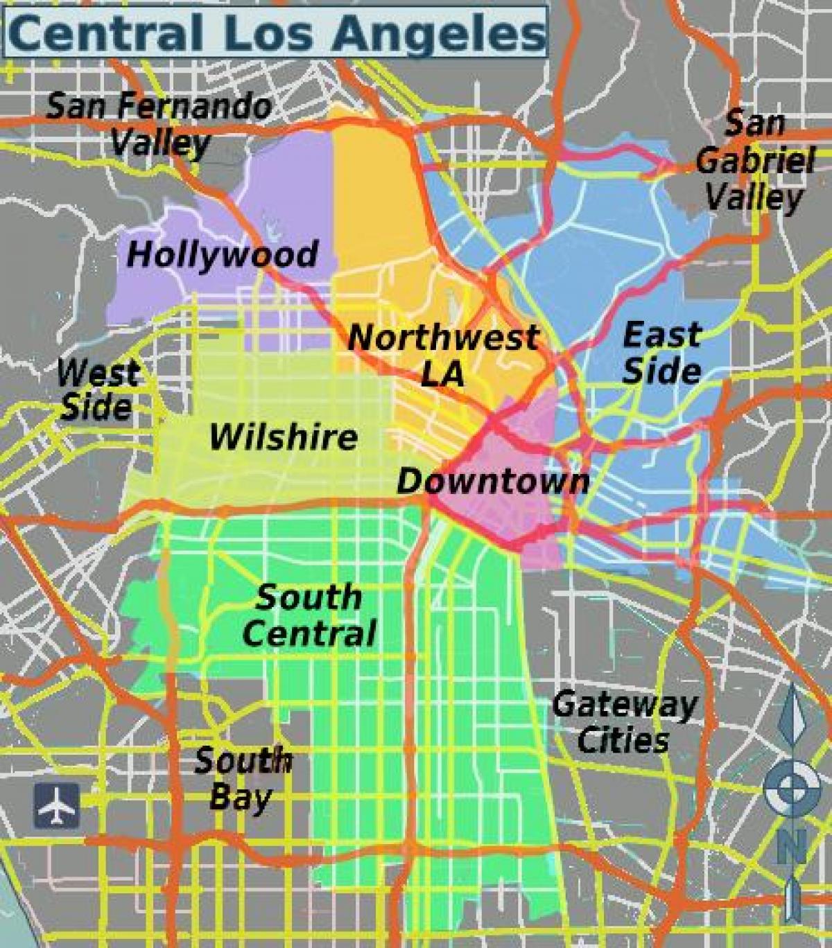 carte du centre de Los Angeles
