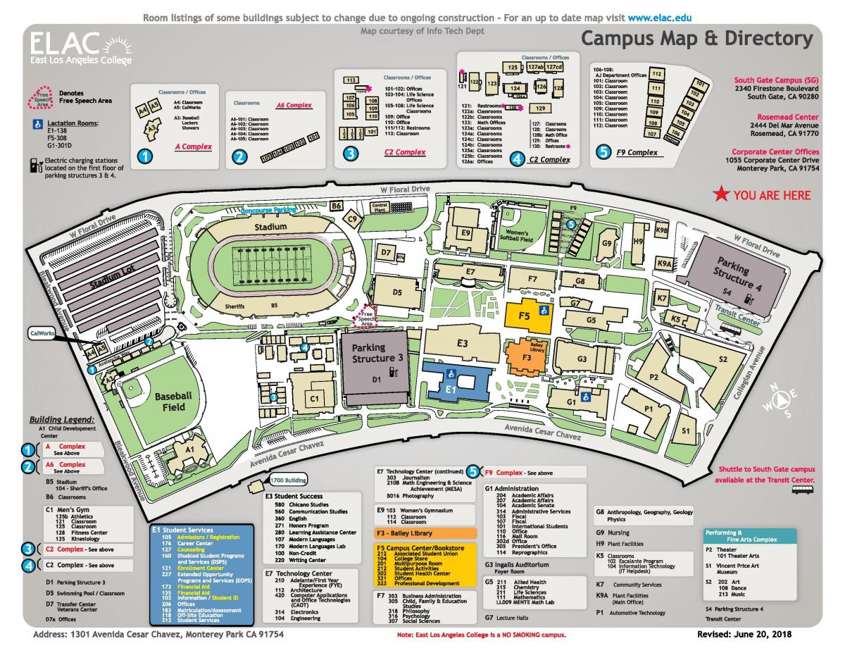 l'est de Los Angeles college carte du campus