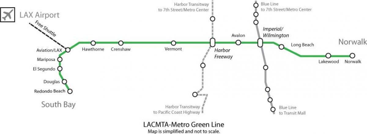 métro ligne verte de la carte de Los Angeles