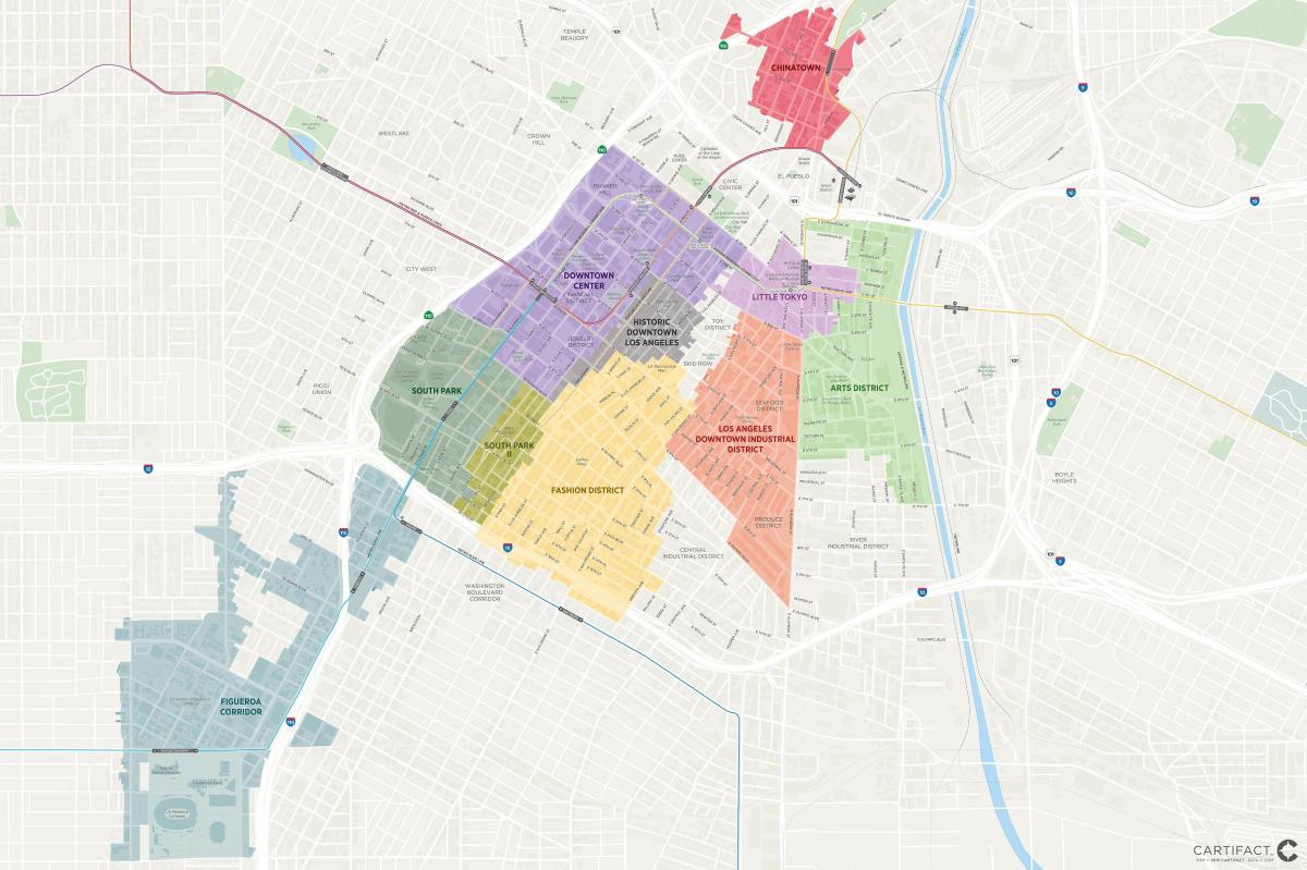 carte du centre-ville de Los Angeles districts 