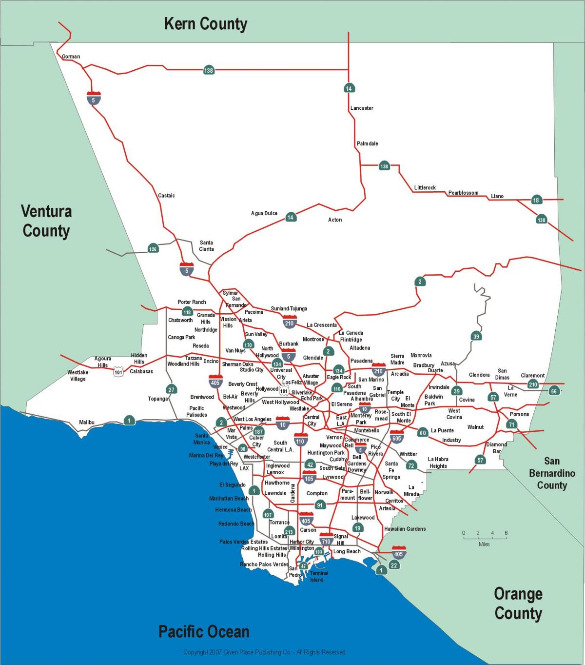 Los Angeles autoroutes carte
