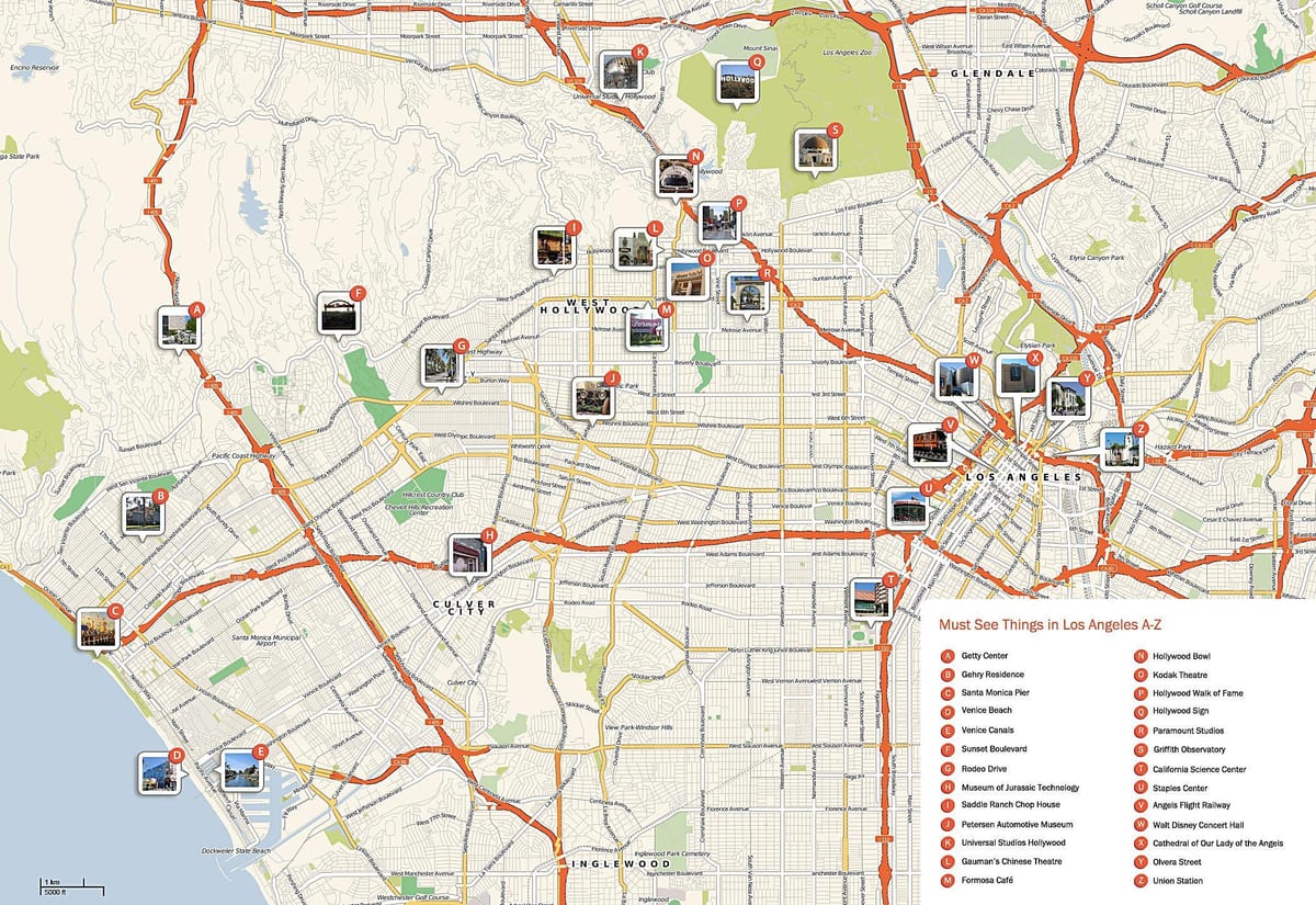 la carte de Los Angeles points de repère