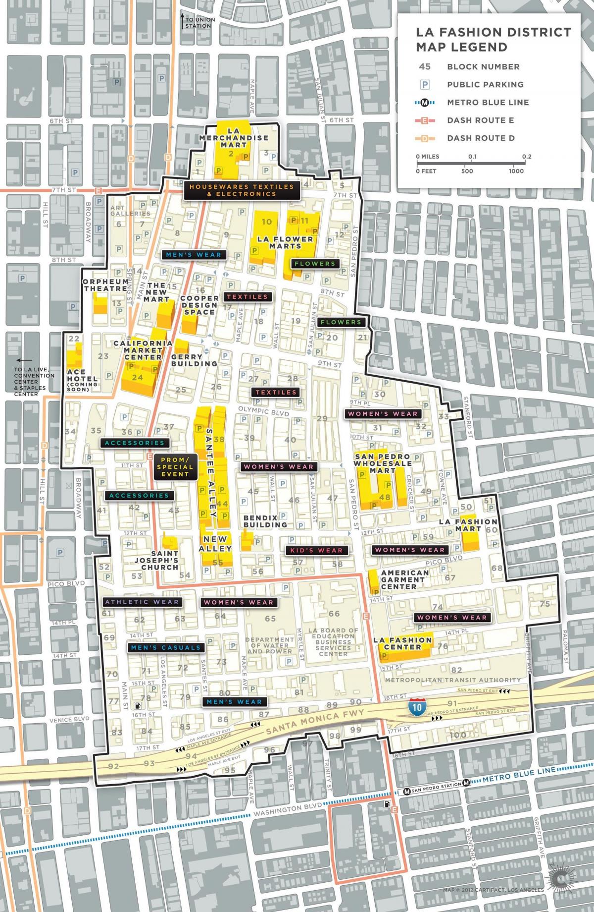 la carte de Los Angeles, le garment district