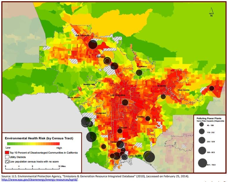 la carte de Los Angeles, la qualité de l'air