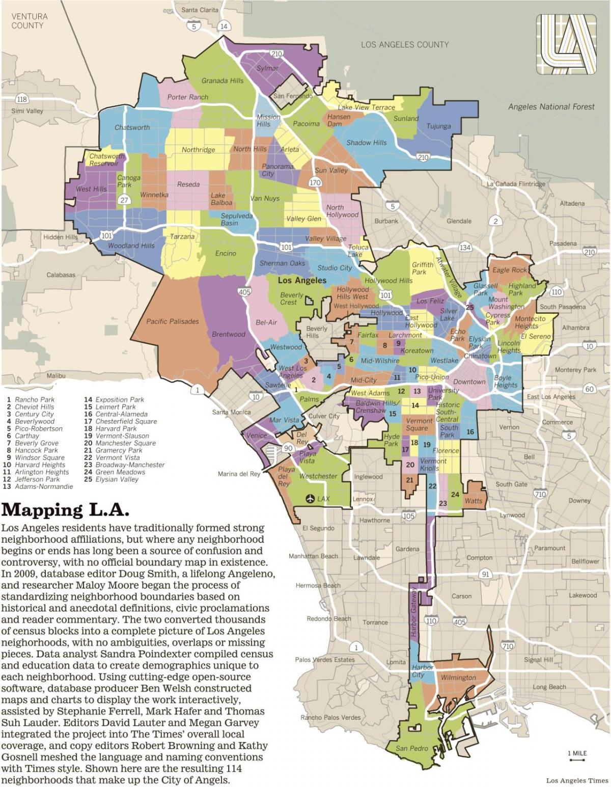 Los Angeles quartier de la carte - carte du comté de Los Angeles ...