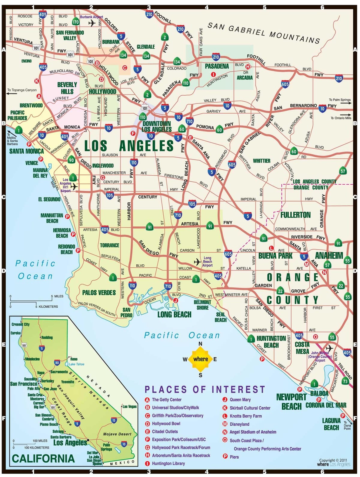 la carte de Los Angeles, les routes à péage