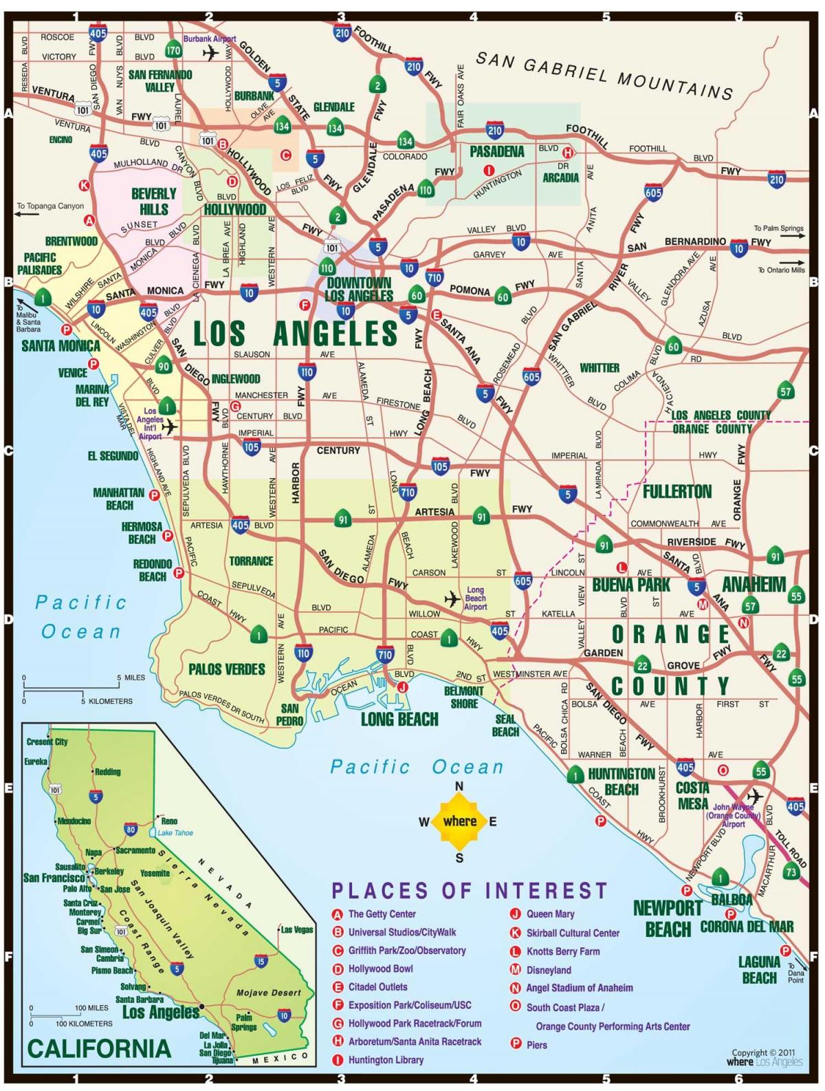 la carte de Los Angeles, les routes à péage