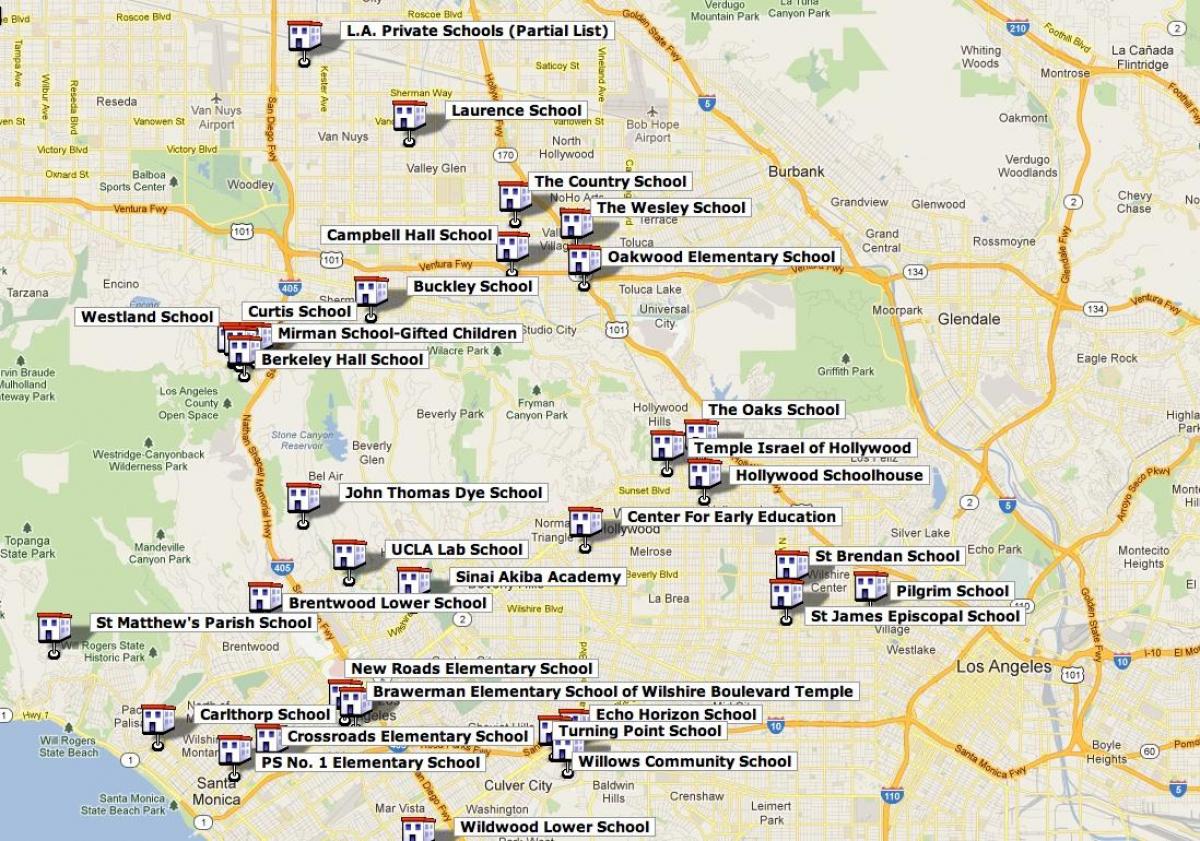 la carte de Los Angeles, écoles secondaires