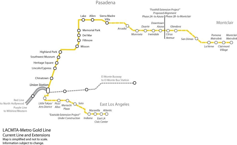 LA metro ligne d'or de la carte