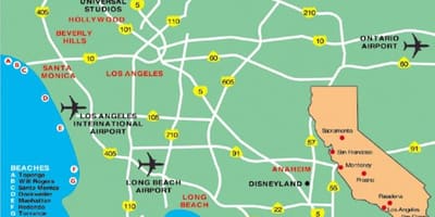 La région de Los Angeles carte d'aéroports
