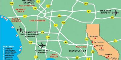 La région de Los Angeles carte d'aéroports