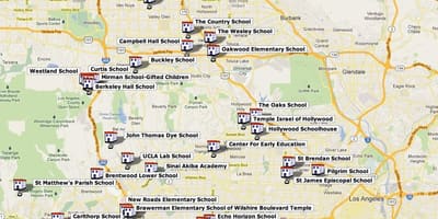 La carte de Los Angeles, écoles secondaires