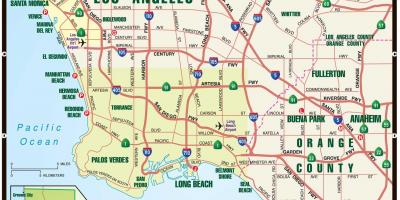 La carte de Los Angeles, les routes à péage